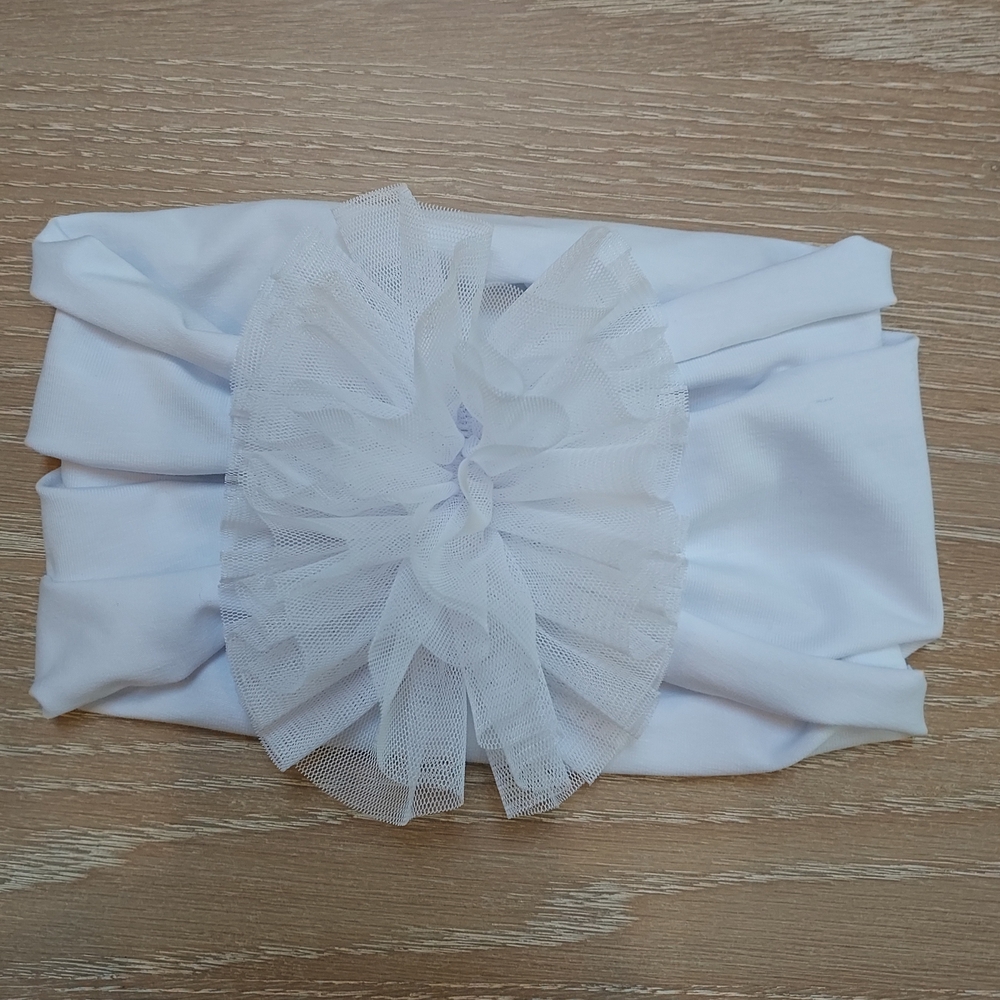 Handmade White Ruffled Kids Headband